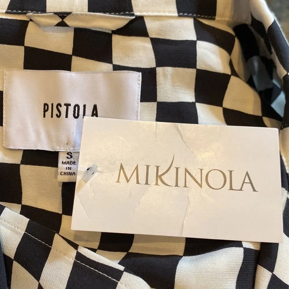 NWT Pistola Small Short Sleeve Shirt Dress Checkers Chest Pocket Hem Slits - Picture 6 of 7